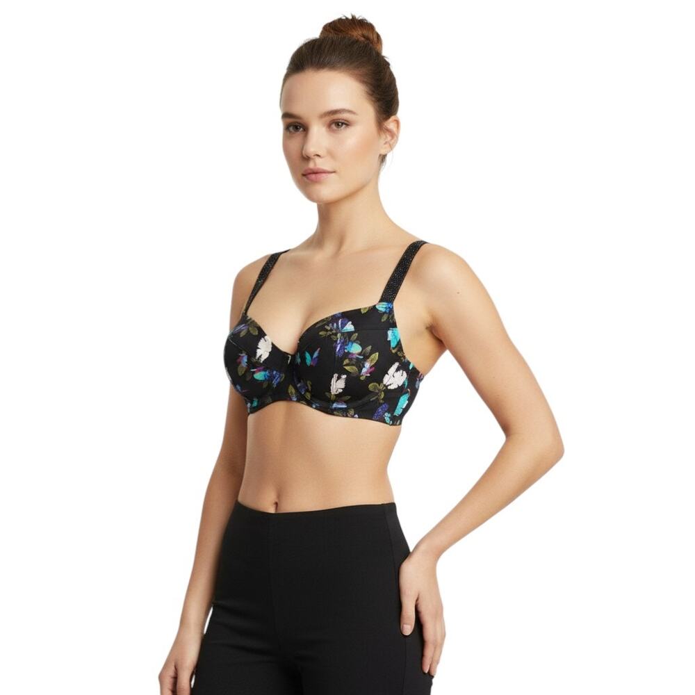 Victoria's Secret Black Floral Underwire Shine Strap Bikini Top, 32A
